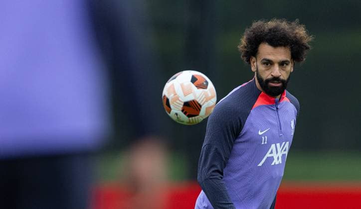Football - UEFA Europa League - Group E - Liverpool FC v Union SG - MD-1 LIVERPOOL, ENGLAND - Wednesday, October 4, 2023: Liverpool s Mohamed Salah during a training session at the AXA Training Centre ahead of the UEFA Europa League Group E match between Liverpool FC and Union SG. LIVERPOOL AXA Training Centre MERSEYSIDE ENGLAND  Copyright: xDavidxRawcliffex P2023-10-04-Liverpool_Union_MD-1-62