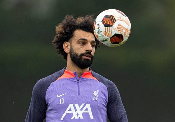 Football - UEFA Europa League - Group E - Liverpool FC v Union SG - MD-1 LIVERPOOL, ENGLAND - Wednesday, October 4, 2023: Liverpool s Mohamed Salah during a training session at the AXA Training Centre ahead of the UEFA Europa League Group E match between Liverpool FC and Union SG. LIVERPOOL AXA Training Centre MERSEYSIDE ENGLAND  Copyright: xDavidxRawcliffex P2023-10-04-Liverpool_Union_MD-1-67
