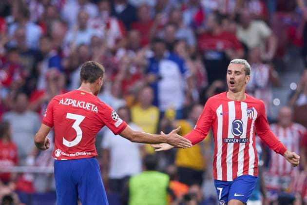 Spain, Madrid, 04.10.2023, Civitas Metropolitano Stadium, Atletico de Madrid v Feyenoord Rotterdam - UEFA Champions League match 1st round day 2, Antoine Griezmann (Atletico de Madrid) celebrates after scoring his team˜s second goal Madrid Civitas Metropolitano Stadium Spain