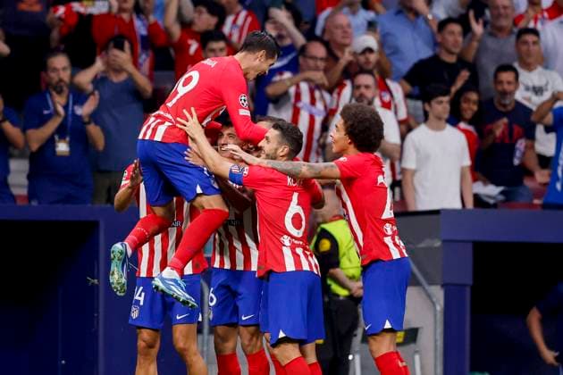 Sport Bilder des Tages Spain, Madrid, 04.10.2023, Civitas Metropolitano, AtlÃ tico Madrid vs Feyenoord - UEFA Champions League 2023 2024 - Group E, Alvaro Morata (Atletico Madrid) celebrates after scoring his team s third goal Madrid Civitas Metropolitano Spain