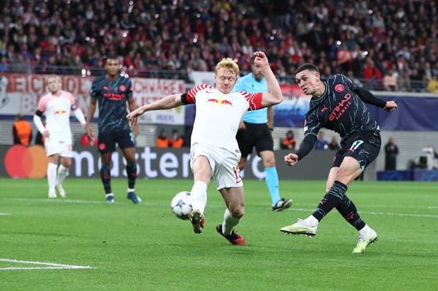 EDITORIAL USE ONLY No use with unauthorised audio, video, data, fixture lists, club league logos or live services. Online in-match use limited to 120 images, no video emulation. No use in betting, games or single club league player publications. RB Leipzig v Manchester City, UEFA Champions League, Group G, Football, Red Bull Arena, Leipzig, Germany - 04 Oct 2023 EDITORIAL USE ONLY No use with unauthorised audio, video, data, fixture lists, club league logos or live services. Online in-match use limited to 120 images, no video emulation. No use in betting, games or single club league player publications. Copyright: xMichaelxZemanek Shutterstockx 14134541k