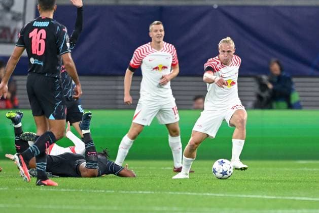 04.10.2023, Fussball, Champions League, 2. Spieltag, Saison 2023 2024, RB Leipzig - Manchester City, Xaver Schlager (RB Leipzig) xRHR-FOTO TKx Copyright: RHR-FOTOx RHR-FOTO TK