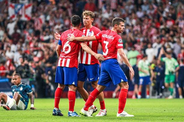October 4, 2023: Players of Atletico de Madrid celebrate after winning the UEFA Champions League, Group E, football match played between Atletico de Madrid and Feyenoord Rotterdam at Civitas Metropolitano Stadium on October 04, 2023, in Madrid, Spain. - ZUMAa181 20231004_zaa_a181_112 Copyright: xIrinaxR.xHipolitox