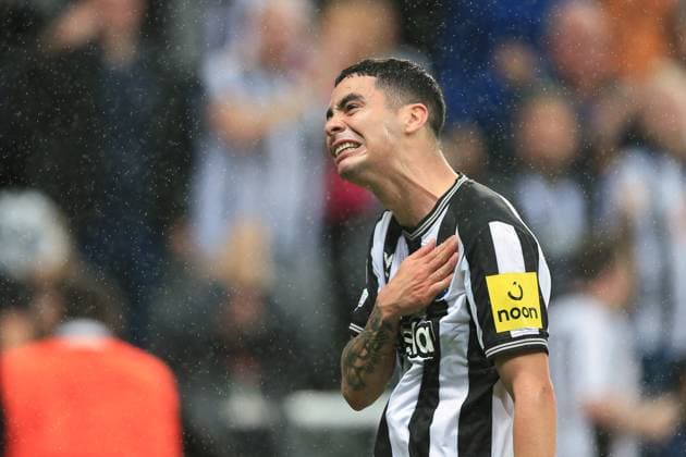 Sport Bilder des Tages Newcastle United v Paris Saint-Germain 04 October 2023, Newcastle upon Tyne - UEFA Champion™s League football - Group F - Newcastle United v Paris Saint-Germain. Miguel Almiron of Newcastle United celebrates their first goal (photo by Daniel Chesterton) Newcastle upon Tyne UK Copyright: xDanielxChestertonxOffside