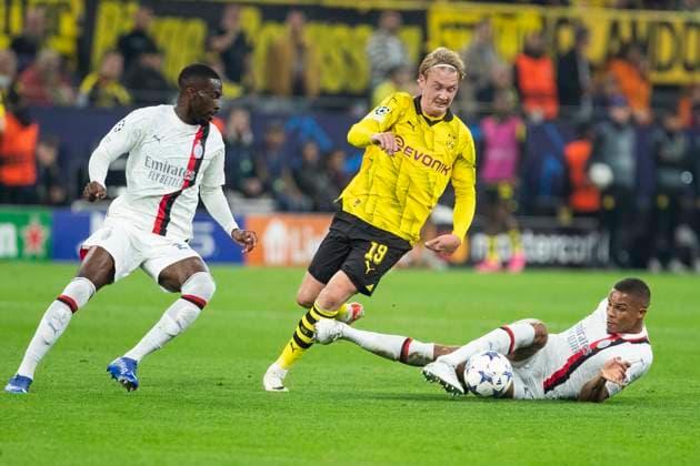 UEFA Champions League, Borussia Dortmund - AC Mailand, 04.10.2023 Julian Brandt (Borussia Dortmund, 19), Malick Thiaw (AC Mailand, 28), UEFA Champions League, Borussia Dortmund - AC Mailand, 2. Gruppenspiel, am 4.10.2023, Signal Iduna Park, Dortmund UEFA regulations prohibit any use of photographs as image sequences and or quasi-video Copyright: xBEAUTIFULxSPORTS Meuselx