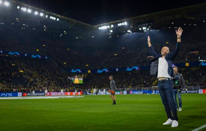 Dortmund, Germany. 04th Oct 2023. Ex BVB Spieler Jan Koller vor der Südtribüne Borussia Dortmund - AC Mailand 04.10.2023