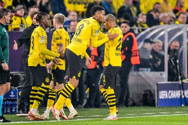 DORTMUND - (l-r) Felix Nmecha of Borussia Dortmund, Donyell Malen of Borussia Dortmund during the UEFA Champions League match between Borussia Dortmund and AC Milan at Signal Iduna Park on October 4, 2023 in Dortmund, Germany. ANP Hollandse Hoogte UEFA Champions League 2023 24 2023 2024 xVIxANPxSportx xGerritxvanxKeulenxIVx 480247667 originalFilename: 480247667.jpg