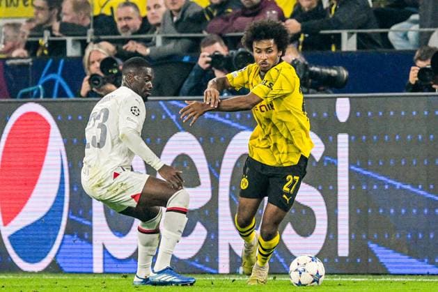 DORTMUND - (l-r) Fikayo Tomori of AC Milan, Karim Adeyemi of Borussia Dortmund during the UEFA Champions League match between Borussia Dortmund and AC Milan at Signal Iduna Park on October 4, 2023 in Dortmund, Germany. ANP Hollandse Hoogte UEFA Champions League 2023 24 2023 2024 xVIxANPxSportx xGerritxvanxKeulenxIVx 480247721 originalFilename: 480247721.jpg