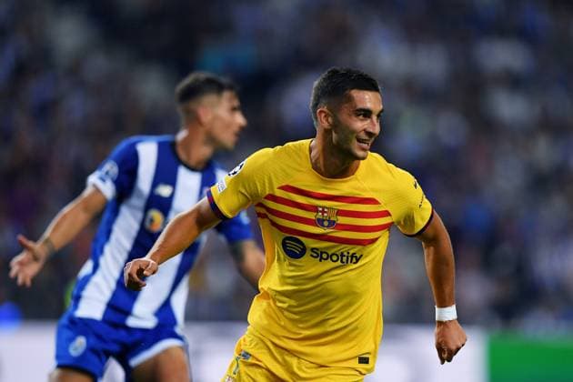 4th October 2023: Dragao Stadium, Porto, Portugal; Champions League Football, Porto versus FC Barcelona, Barca Ferran Torres of Barcelona celebrates as he scores the first goal in the 46th minute  ActionPlus12561498 DanielxCastro