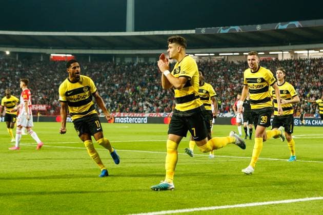 BELGRADE, SERBIA - OCTOBER 4: Filip Ugrinic of Young Boys (C) celebrates his goal during the UEFA Champions League Group Stage Group G match between FK Crvena zvezda and Young Boys at Stadion Rajko Mitic on October 4, 2023 in Belgrade, Serbia. Belgrade Stadion Rajko Mitic Serbia Copyright: xJustPictures.ch NikolaxKrsticx jp-en-EuSpIm-_O9R9352 20231004