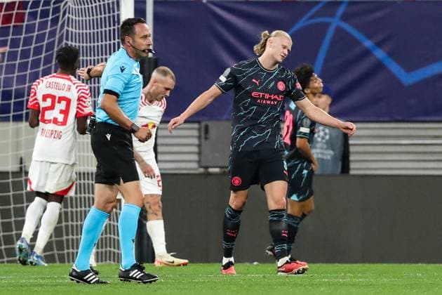 Erling Haaland (Manchester City,9) - Champions League Saison 2023-2024 Gruppe G RB Leipzig vs. Manchester City in der Red Bull Arena in Leipzig - Aktion,Fussball,Deutschland,Mann,Männer,04.10.2023