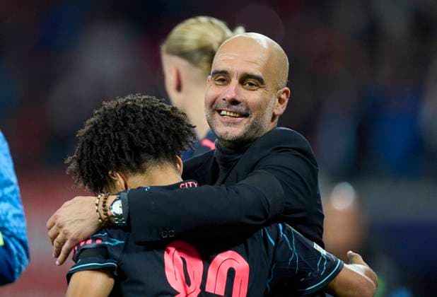 Pep GUARDIOLA , MANCITY Trainer celebrate after the group G stage match RB LEIPZIG - MANCHESTER CITY of football UEFA Champions League in season 2023 2024 in Leipzig, Oct 4, 2023. Gruppenphase, , RBL, Red Bull