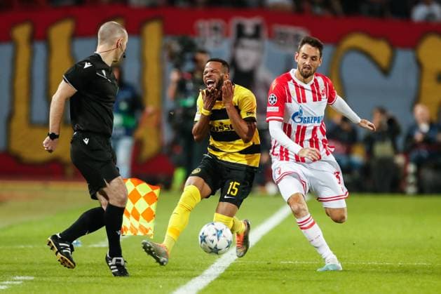 BELGRADE, SERBIA - OCTOBER 4: Srdjan Mijailovic of Crvena zvezda (R) against Meschack Elia of Young Boys (L) during the UEFA Champions League Group Stage Group G match between FK Crvena zvezda and Young Boys at Stadion Rajko Mitic on October 4, 2023 in Belgrade, Serbia. Belgrade Stadion Rajko Mitic Serbia Copyright: xJustPictures.ch NikolaxKrsticx jp-en-EuSpIm-_G8I9571 20231004