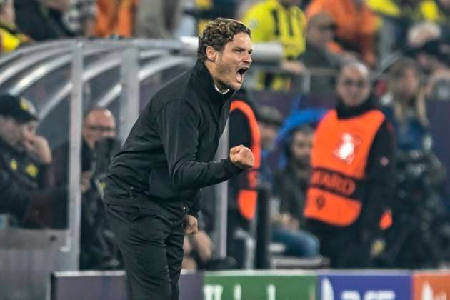 Edin Terzic (Borussia Dortmund) zeigt die Faust und fordert Kampf 04.10.2023 Fussball, Champions League, Borussia Dortmund vs AC Mailand, Signal Iduna Park, Dortmund, NRW Germany
