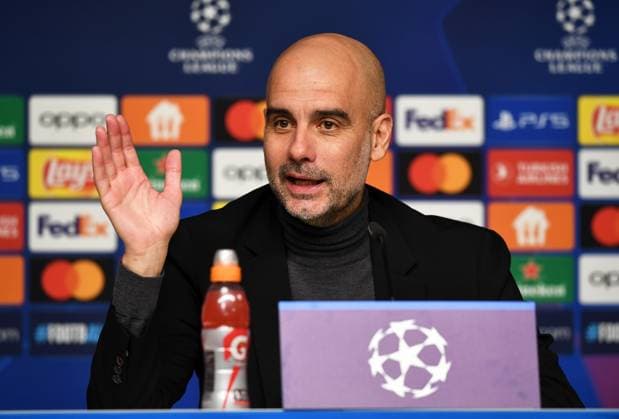 Fussball, Herren, Saison 2023 2024, UEFA Champions League (Gruppe G, 2. Spieltag), RB Leipzig - Manchester City, Pressekonferenz mit Trainer Pep Guardiola (Manchester City), 04.10. 2023, Copyright: xSebastianxRäppold MatthiasxKochx