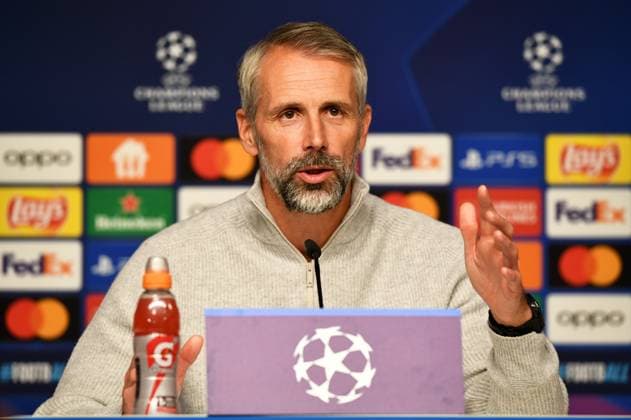 Fussball, Herren, Saison 2023 2024, UEFA Champions League (Gruppe G, 2. Spieltag), RB Leipzig - Manchester City, Pressekonferenz mit Trainer Marco Rose (RB Leipzig), 04.10. 2023, Copyright: xSebastianxRäppold MatthiasxKochx