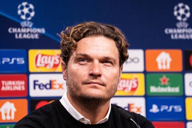 GER, Champions League BV Borussia Dortmund vs AC Mailand Milan 04.10.2023, Signal Iduna Park, Dortmund, GER, Champions League BV Borussia Dortmund vs AC Mailand Milan Im Bild: Edin TerziÄ‡ (Chef-Trainer, BV Borussia Dortmund) im Interview Pressekonferenz nach dem Spiel