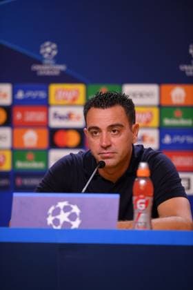 4th October 2023: Dragao Stadium, Porto, Portugal; Champions League Football, Porto versus FC Barcelona, Barca Coach Xavi of Barcelona press conference, PK, Pressekonferenz after the match  ActionPlus12561578 DanielxCastro