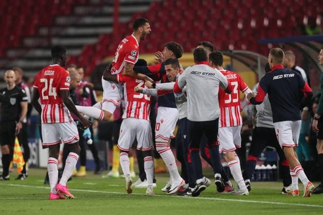 Fußball, CL, Roter Stern Belgrad - BSC Young Boys Bern CRVENA ZVEZDA vs YOUNG BOYS Football players of Crvena zvezda, celebrates goal at the match of UEFA Champions League against Young Boys, at stadium Rajko Mitic. Belgrade, 04.10.2023. foto: MN Press FOOTBALL, UEFA CHAMPIONS LEAGUE, CRVENA ZVEZDA vs YOUNG BOYS Belgrade Stadium Rajko Mitic Serbia Copyright: xMarkoxMetlasx xMNxPressx