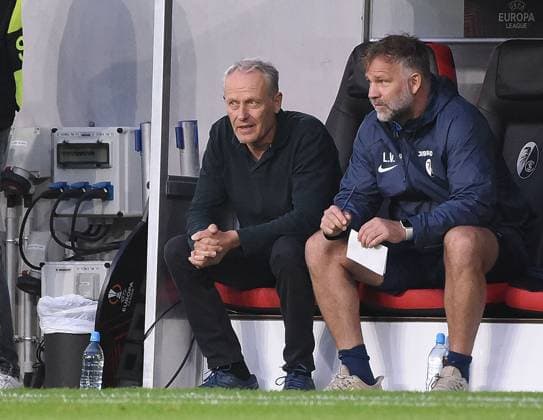 05.10.2023, xhbx, Fussball UEFA Europa League, SC Freiburg - West Ham United emspor, v.l. Trainer Christian Streich (SC Freiburg) (DFL DFB REGULATIONS PROHIBIT ANY USE OF PHOTOGRAPHS as IMAGE SEQUENCES and or QUASI-VIDEO) Freiburg