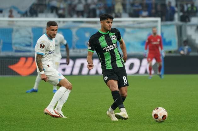 Mahmoud Dahoud (Brighton FC) - Jonathan Clauss (Olympique de Marseille) FOOTBALL : Olympique de Marseille vs Brighton - Europa League - Phase de groupe - Marseille - 05 10 2023 NorbertScanella Panoramic 