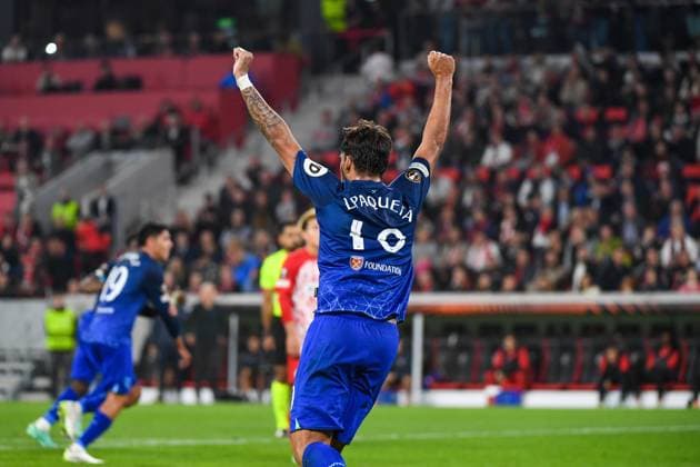 Fussball Europa League Gruppenphase Spiel 02 - 23 24 - SC Freiburg vs. West Ham United - 05-10-2023 Torjubel zum 2:1 fuer West Ham United durch Nayef Aguerd (West Ham United 27). Fussball Europa League Gruppenphase Spiel 02: SC Freiburg vs. West Ham United am Donnerstag, den 05. Oktober 2023 im Europa-Park Stadion in Freiburg im Breisgau Copyright: xBEAUTIFULxSPORTS GerdxGruendlx
