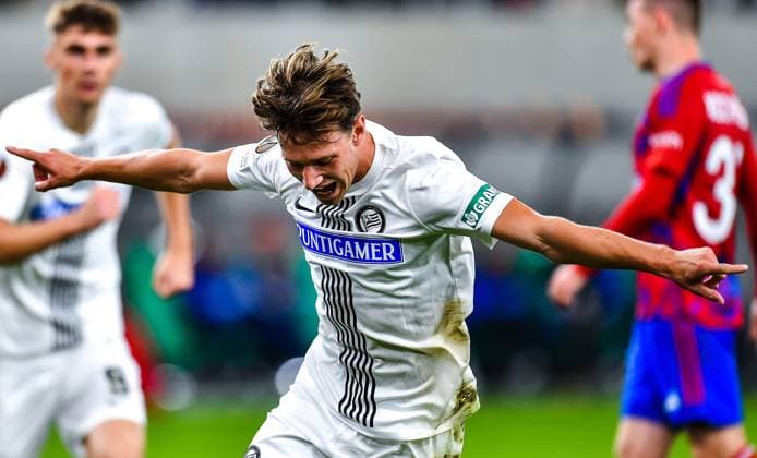 SOSNOWIEC, POLAND - OCTOBER 5: William Boving (15) of Sturm Graz celebrates after scoring opening goal during UEFA Europa League Matchday 2 group stage match between Rakow Czestochowa and Sturm Graz at Zaglebiowski Park Sportowy on October 5, 2023 in Sosnowiec, Rakow Czestochowa v Sturm Graz Copyright: xMateuszxSobczakx