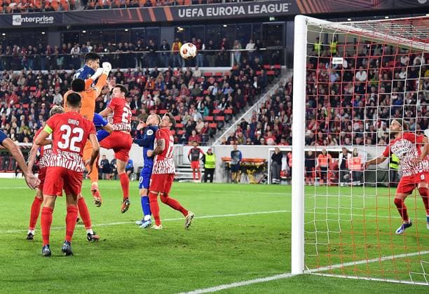 05.10.2023, xhbx, Fussball UEFA Europa League, SC Freiburg - West Ham United emspor, v.l. Goal scored, Tor zum 1: 2 Noah Atubolu (SC Freiburg), Noah Atubolu (SC Freiburg), Nicolas Höfler (SC Freiburg) (DFL DFB REGULATIONS PROHIBIT ANY USE OF PHOTOGRAPHS as IMAGE SEQUENCES and or QUASI-VIDEO) Freiburg