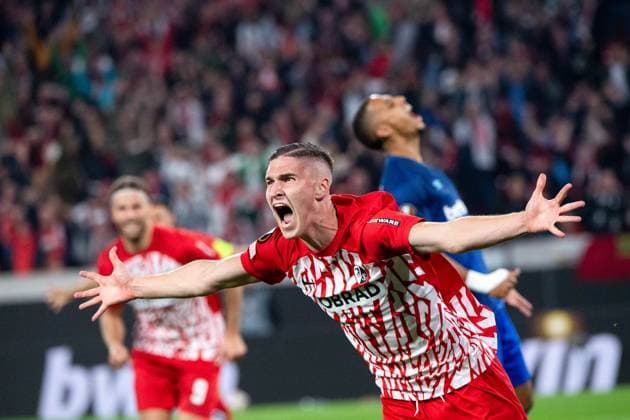 Roland Sallai (SC Freiburg, 22) jubelt ueber das Tor zum 1:1, GER, SC Freiburg (SCF) vs West Ham United (WHU), Fussball UEFA Europa League, Gruppe A, 2. Spieltag, Saison 2023 2024, 05.10.2023 GER, SC Freiburg (SCF) vs West Ham United (WHU), Fussball UEFA Europa League, Gruppe A, 2. Spieltag, Saison 2023 2024, 05.10.2023 Freiburg Copyright: xEibner-Pressefoto Memmlerx EP_MMR