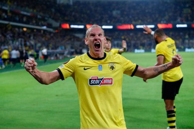 AEK Athens v Ajax Amsterdam UEFA Europa League Domagoj Vida of AEK Athens celebrates scoring a goal during the UEFA Europa League Group B match at OPAP Arena, Athens Copyright: xYannisxHalasx FIL-19062-0063 UK Newspapers OUT