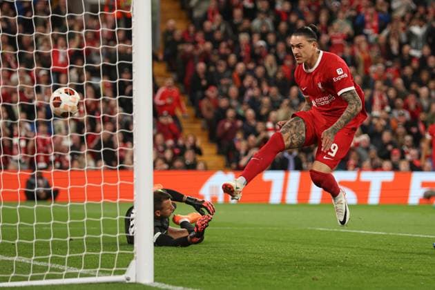Sport Bilder des Tages EDITORIAL USE ONLY No use with unauthorised audio, video, data, fixture lists, club league logos or live services. Online in-match use limited to 120 images, no video emulation. No use in betting, games or single club league player publications. Liverpool v Union Saint-Gilloise, UEFA Europa League, Group E, Football, Anfield, Liverpool, UK - 05 Oct 2023 EDITORIAL USE ONLY No use with unauthorised audio, video, data, fixture lists, club league logos or live services. Online in-match use limited to 120 images, no video emulation. No use in betting, games or single club league player publications. Copyright: xPaulxCurrie Shutterstockx 14134668ar