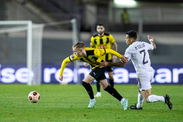 231005 Tomas Olai Totland of Häcken during the UEFA Europa League football match between Häcken and Qarabag on October 5, 2023 in Gothenburg. Photo: Mathias Bergeld BILDBYRAN kod MB MB0740 fotboll football soccer fotball uefa europa league häcken qarabag bbeng Copyright: MATHIASxBERGELD BB231005MB025