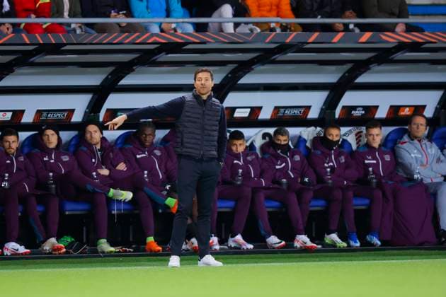 UEFA Europa League in football 2023: Molde - Bayer Leverkusen Molde 20231005. Bayer Leverkusen s coach Xabi Alonso during the Europa League soccer match between Molde and Bayer Leverkusen at Aker Stadion. Photo: Svein Ove Ekornesvag NTB Molde Norway EDITORIAL USE ONLY. RESTRICTED USE FOR BETTING COMPANIES Ref:_SPOryWob8Hac24.jpg  Copyright: xSveinxOvexEkornesvagx xNTBx