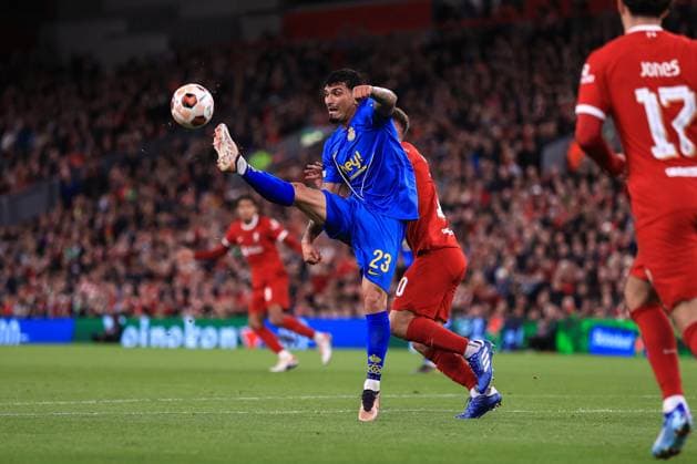 Football - UEFA Europa League - Group E - Liverpool v Union Saint-Gilloise 5th October 2023 - UEFA Europa League - Group E - Liverpool v Union Saint-Gilloise - Cameron Puertas of Union Saint-Gilloise - Photo: Simon Stacpoole Offside. Liverpool UK Copyright: xSimonxStacpoolexOffside