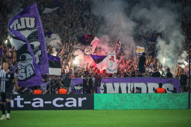 SOCCER - UEFA EL, Toulouse vs LASK TOULOUSE,FRANCE,05.OCT.23 - SOCCER - UEFA Europa League, group stage, Toulouse FC vs Linzer ASK. Image shows a feature with the fans of Toulouse.  GEPAxpictures xManuelxBinder