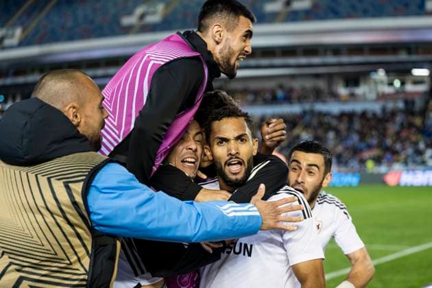 231005 Juninho of Qarabag celebrates the 0-1 goal during the UEFA Europa League football match between Häcken and Qarabag on October 5, 2023 in Gothenburg. Photo: Fredrik Aremyr BILDBYRAN COP 314 MB0740 fotboll football soccer fotball uefa europa league häcken qarabag bbeng jubel Copyright: FREDRIKxAREMYR BB231005FA016