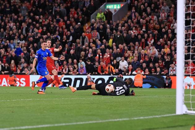 Football - UEFA Europa League - Group E - Liverpool v Union Saint-Gilloise 5th October 2023 - UEFA Europa League - Group E - Liverpool v Union Saint-Gilloise - Diogo Jota of Liverpool scores their 2nd goal - Photo: Simon Stacpoole Offside. Liverpool UK Copyright: xSimonxStacpoolexOffside