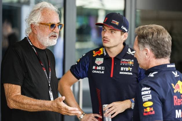 BRIATORE Flavio, portrait VERSTAPPEN Max (ned), Red Bull Racing RB19, portrait HORNER Christian (gbr), Team Principal of Red Bull Racing, portrait during the 2023 Formula 1 Qatar Grand Prix, 17th round of the 2023 Formula One World Championship, WM, Weltmeisterschaft from October 6 to 8, 2023 on the Lusail International Circuit, in Doha, Qatar - F1 - QATAR GRAND PRIX 2023 DPPI Panoramic  00123038__R3_7363