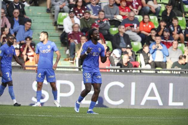Fußball, FC Metz - OGC Nizza Joie des joueurs de l equipe Nice apres le but deLOTOMBA JORDAN 23 FOOTBALL : Metz vs Nice - Ligue 1 - 07 10 2023 ElyxandroCegarra Panoramic 