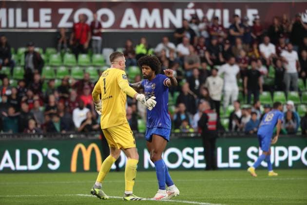 Fußball, FC Metz - OGC Nizza COSTA SANTOS DANTE 4 ET BULKA MARCIN 1 FOOTBALL : Metz vs Nice - Ligue 1 - 07 10 2023 ElyxandroCegarra Panoramic 