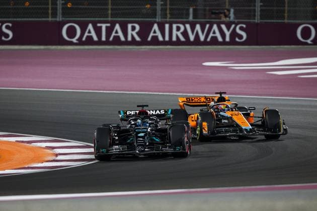 63 RUSSELL George (gbr), Mercedes AMG F1 Team W14, action during the 2023 Formula 1 Qatar Grand Prix, 17th round of the 2023 Formula One World Championship, WM, Weltmeisterschaft from October 6 to 8, 2023 on the Lusail International Circuit, in Doha, Qatar - F1 - QATAR GRAND PRIX 2023 DPPI Panoramic  _R3_8200