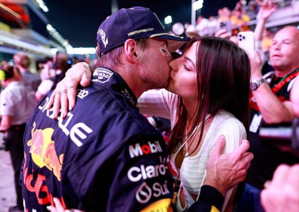 1 Max Verstappen (NLD, Oracle Red Bull Racing) celebrates becoming the 2023 Drivers World Champion with his girlfriend Kelly Piquet, F1 Grand Prix of Qatar at Lusail International Circuit on October 7, 2023 in Doha, Qatar. (Photo by HOCH ZWEI) Doha Qatar
