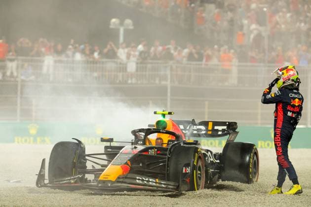 11 Sergio Perez (MEX, Oracle Red Bull Racing) after crash, F1 Grand Prix of Qatar at Lusail International Circuit on October 7, 2023 in Doha, Qatar. (Photo by HOCH ZWEI) Doha Qatar