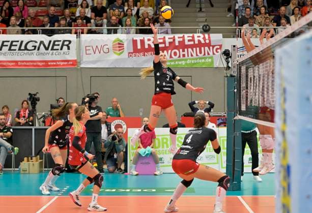 7.10.2023, Dresdens Hesterr Jasper in Aktion, Volleyball, Bundesliga, Dresdner SC - SC Potsdam 0:3, (c) Dresden Deutschland
