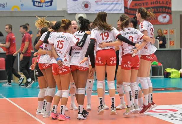 7.10.2023, Potsdams Damen jubeln, Volleyball, Bundesliga, Dresdner SC - SC Potsdam 0:3, (c) Dresden Deutschland