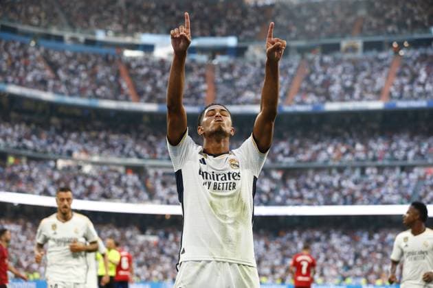 Sport Themen der Woche KW40 Jude Bellingham (Real), OCTOBER 7, 2023 - Football Soccer : Bellingham celebrate after his goal during Spanish La Liga EA Sports match between Real Madrid CF 4-0 CA Osasuna at the Estadio Santiago Bernabeu in Madrid, Spain. Noxthirdxpartyxsales  (231891165)