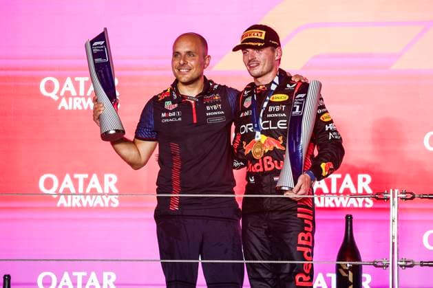 VERSTAPPEN Max (ned), Red Bull Racing RB19, portrait podium during the 2023 Formula 1 Qatar Grand Prix, 17th round of the 2023 Formula One World Championship, WM, Weltmeisterschaft from October 6 to 8, 2023 on the Lusail International Circuit, in Doha, Qatar - F1 - QATAR GRAND PRIX 2023 - RACE DPPI Panoramic  00123039__R3_9672