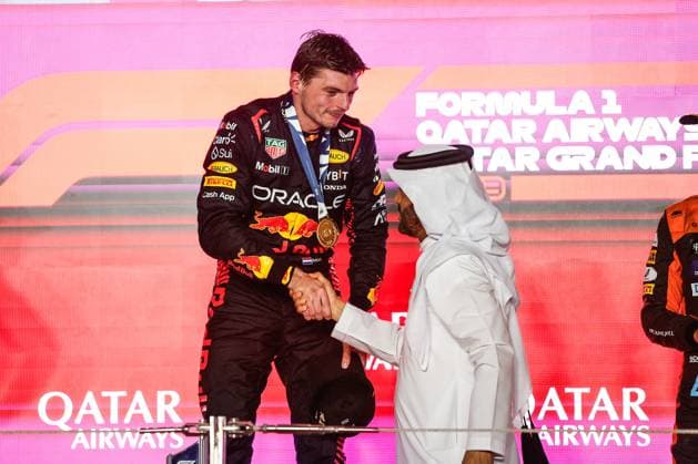 1 Max Verstappen (NLD, Oracle Red Bull Racing), Mohammed Ben Sulayem (UAE, FIA President), F1 Grand Prix of Qatar at Lusail International Circuit on October 8, 2023 in Doha, Qatar. (Photo by HOCH ZWEI) Doha Qatar