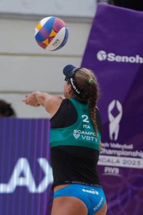 Italy Vs Japan Women™s Match - Beach volleyball, Beachvolleyball World Cup October 6, 2023, Tlaxcala, Mexico: Claudia Scampoli (2) of team Italy competes against team Japan during the Women™s Japan vs Italy match of the Beach Volleyball World Cup. on October 6, 2023 in Tlaxcala, Mexico. (Photo by Essene Hernandez Eyepix Group) Copyright: xEssenexHernandez xEyepixxGroupx EH_09102023_100595