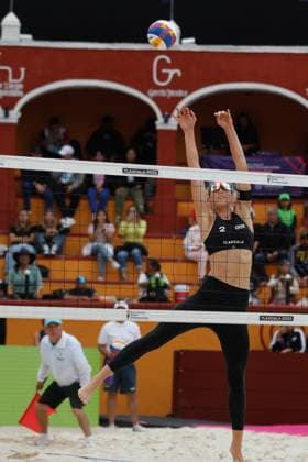 Brazil Vs Germany Women™s Match - Beach volleyball, Beachvolleyball World Cup October 9, 2023, Tlaxcala, Mexico: Louisa Lippmann (2) of team Germany competes against team Brazil during the Brazil vs Germany Women™s match of the Beach Volleyball World Cup. on October 9, 2023 in Tlaxcala, Mexico. (Photo by Essene Hernandez Eyepix Group) Copyright: xEssenexHernandez xEyepixxGroupx EH_09102023_100620